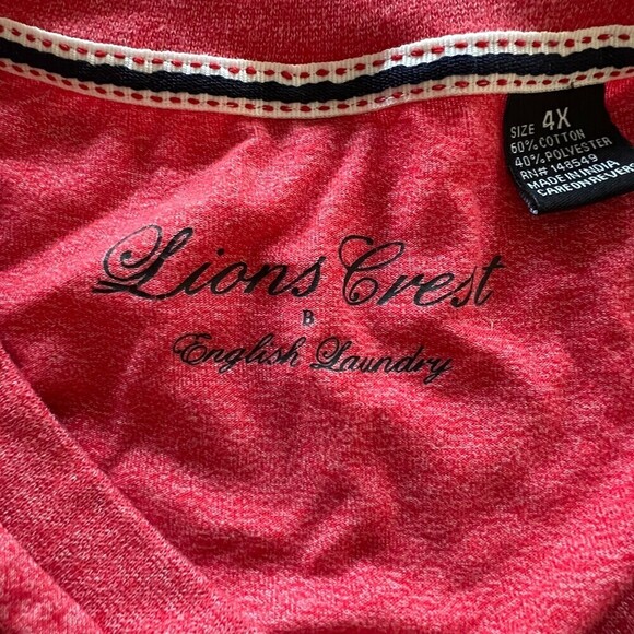 Lions Crest mens t-shirt red Brightne English Laundry casual sport plus size 4X - Picture 5 of 15